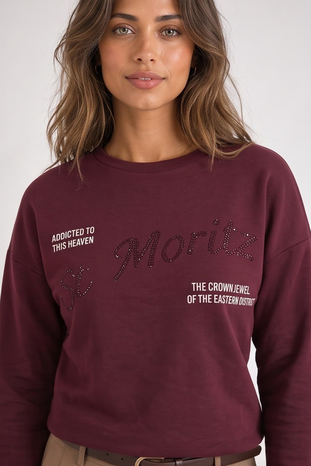 Taş Detaylı Sweatshirt Bordo — görsel 2