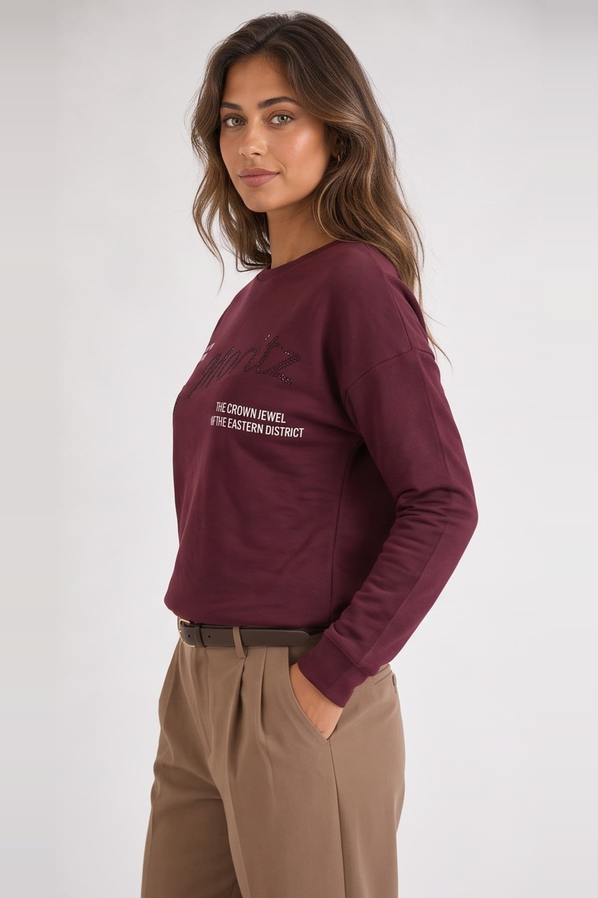Taş Detaylı Sweatshirt Bordo — görsel 4