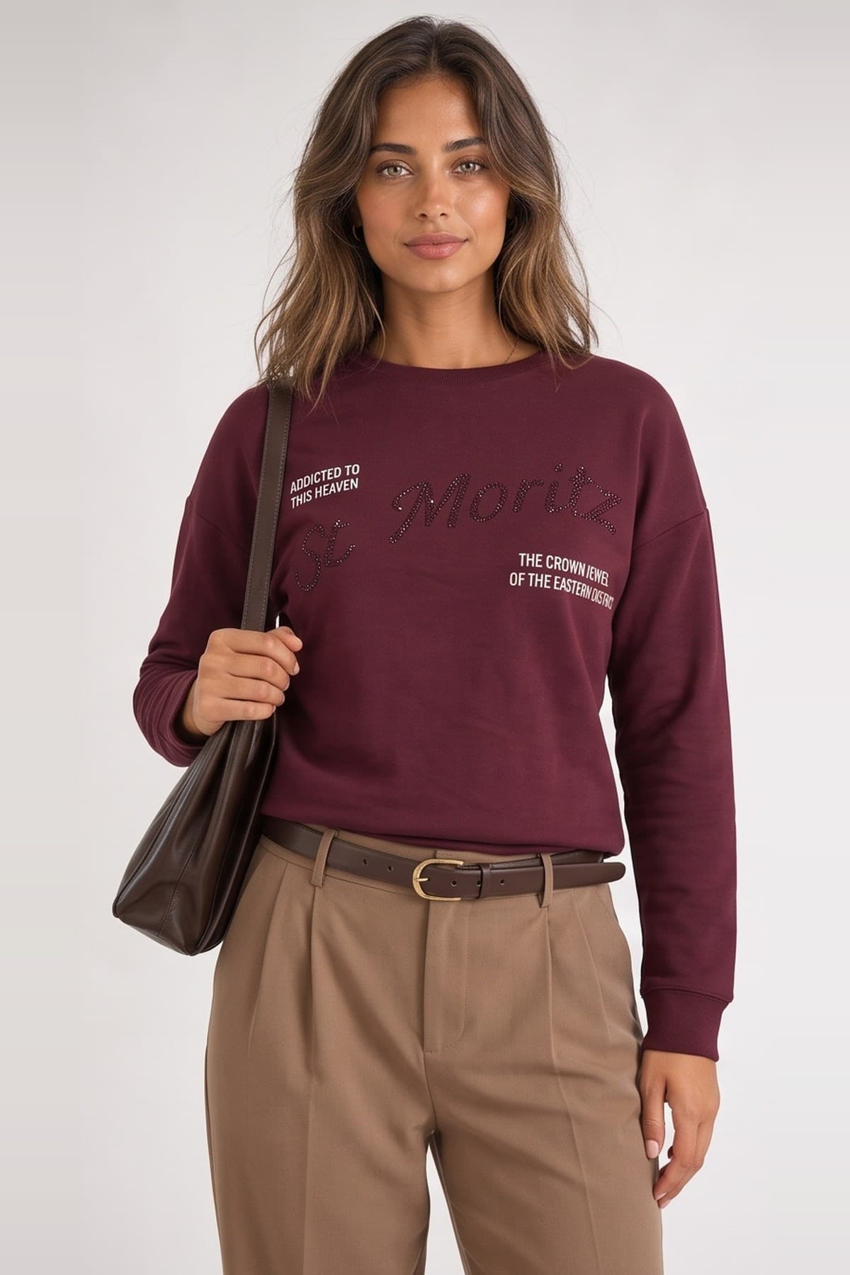 Taş Detaylı Sweatshirt Bordo