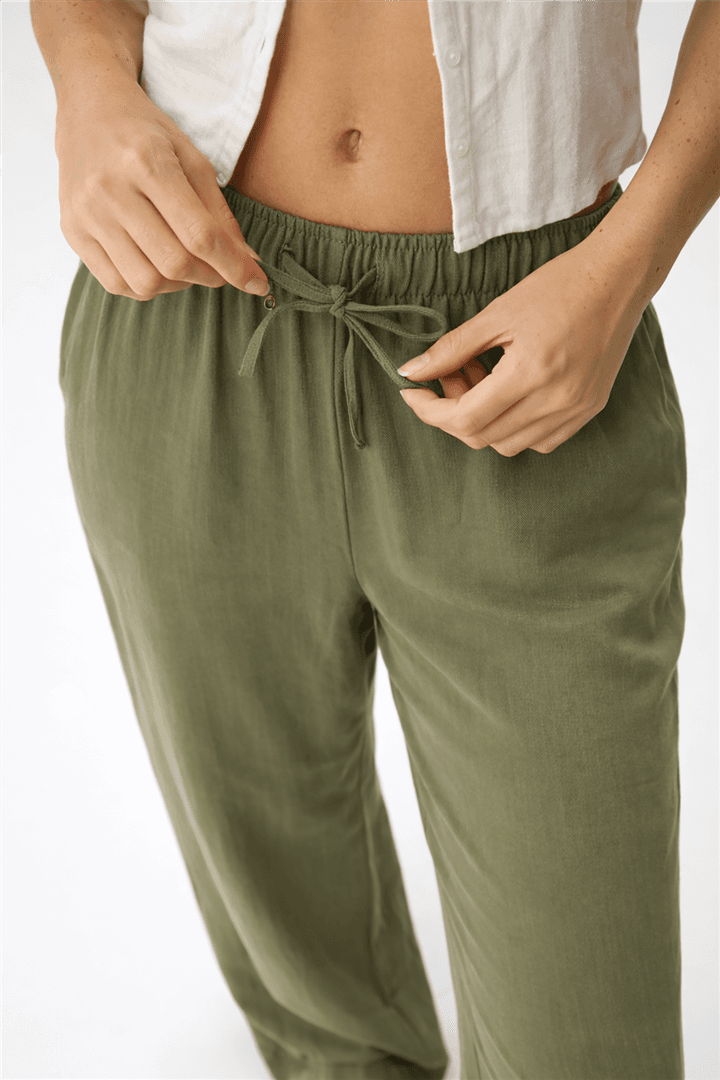 Geniş Paça Keten Pantolon Haki — görsel 3