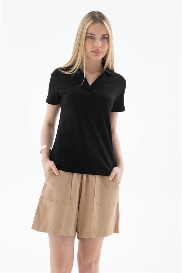 Polo V Yaka T-Shirt Siyah — görsel 5