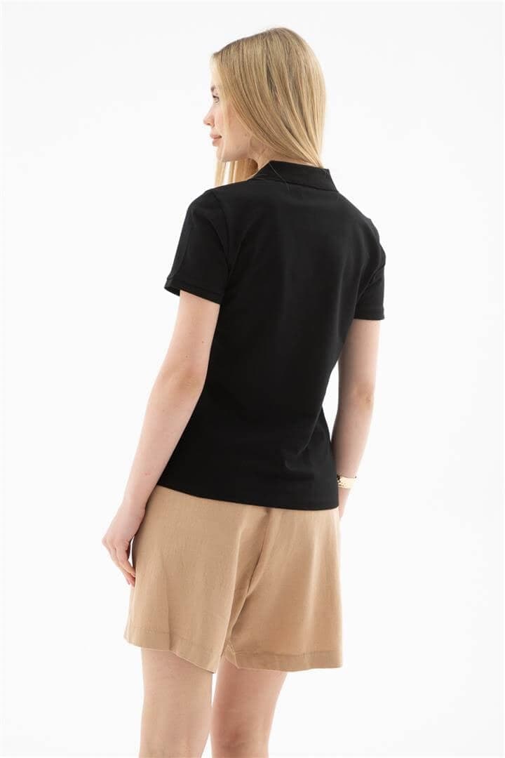 Polo V Yaka T-Shirt Siyah — görsel 3