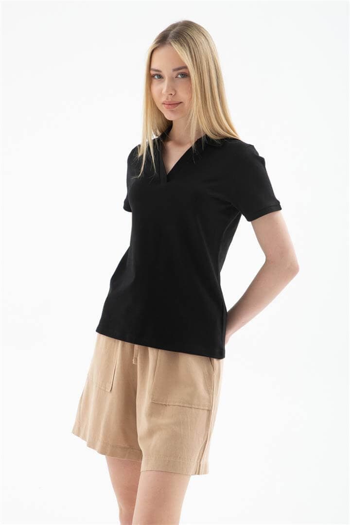 Polo V Yaka T-Shirt Siyah — görsel 2