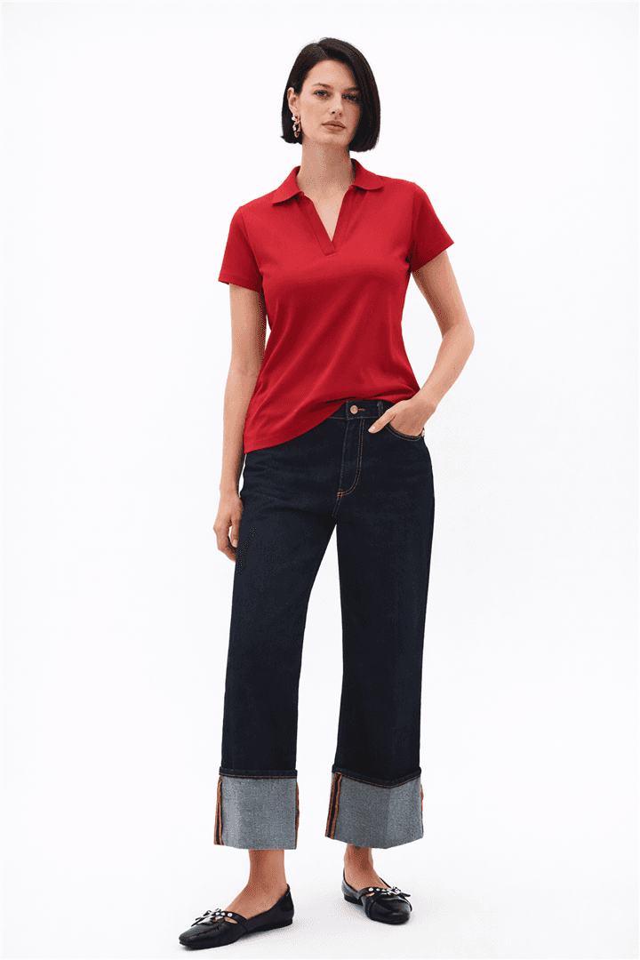 Polo V Yaka T-Shirt Kırmızı — görsel 2