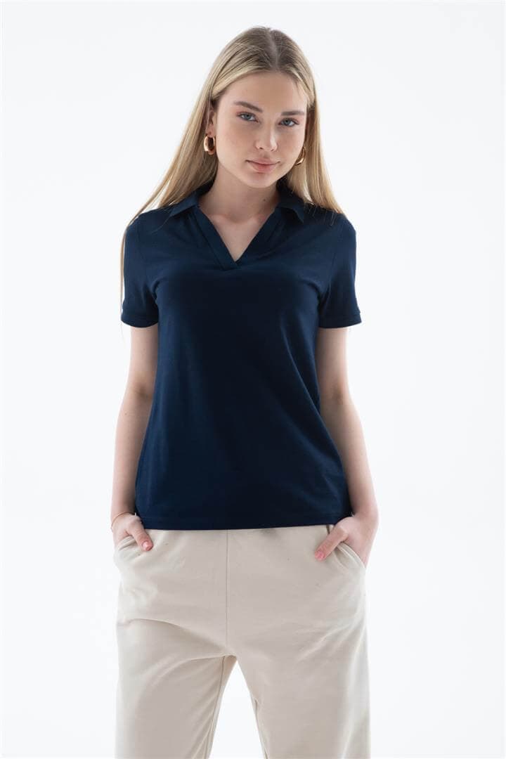 Polo V Yaka T-Shirt Lacivert — görsel 5