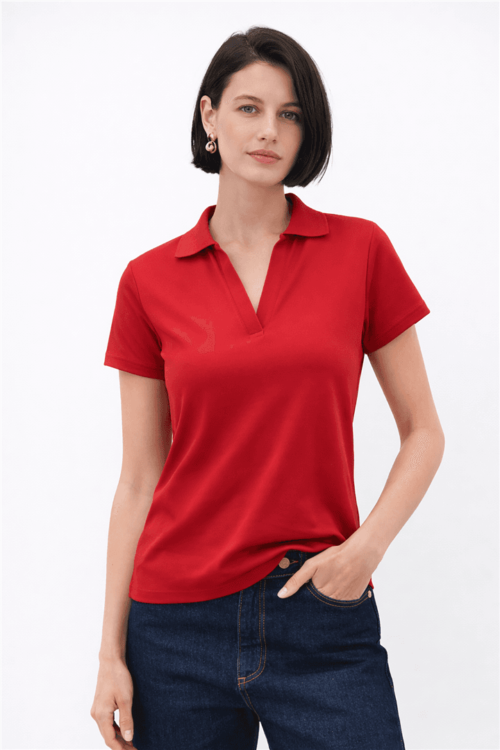 Polo V Yaka T-Shirt Kırmızı