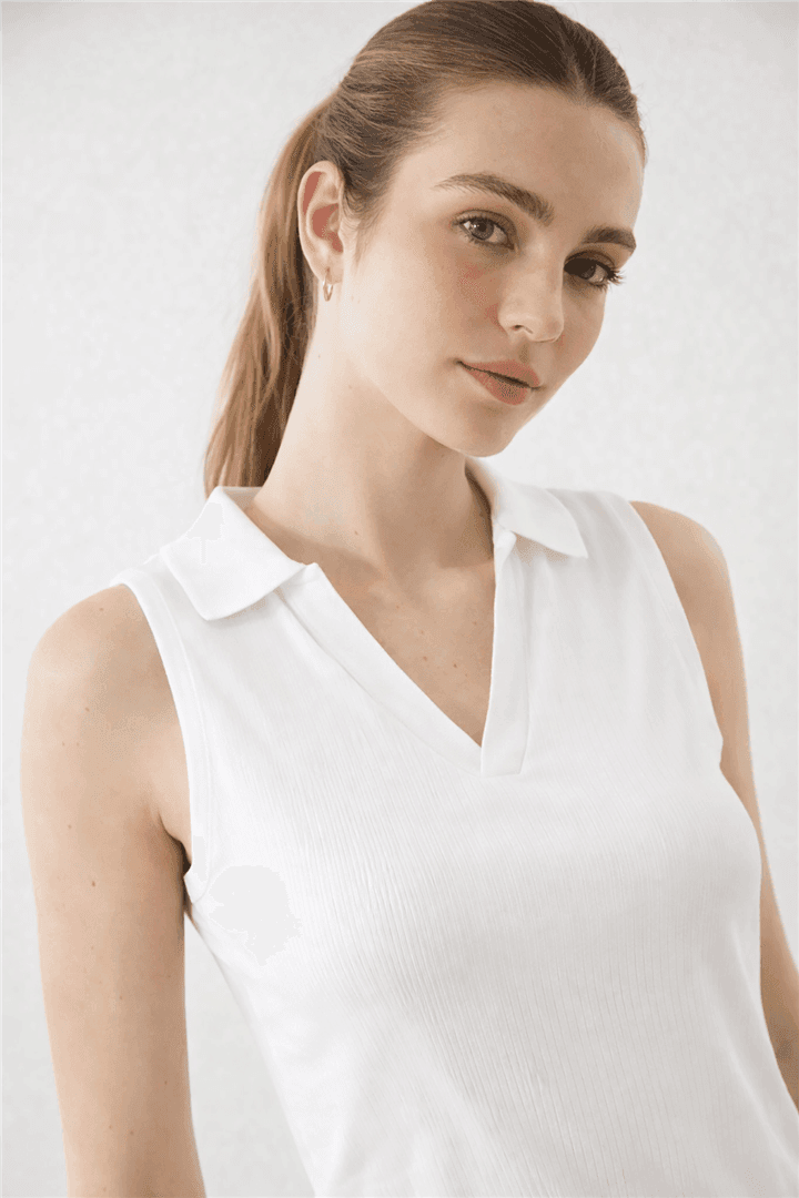 Polo V Yaka T-Shirt Beyaz — görsel 2