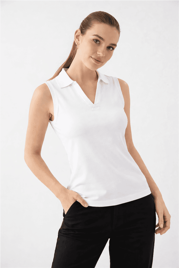 Polo V Yaka T-Shirt Beyaz