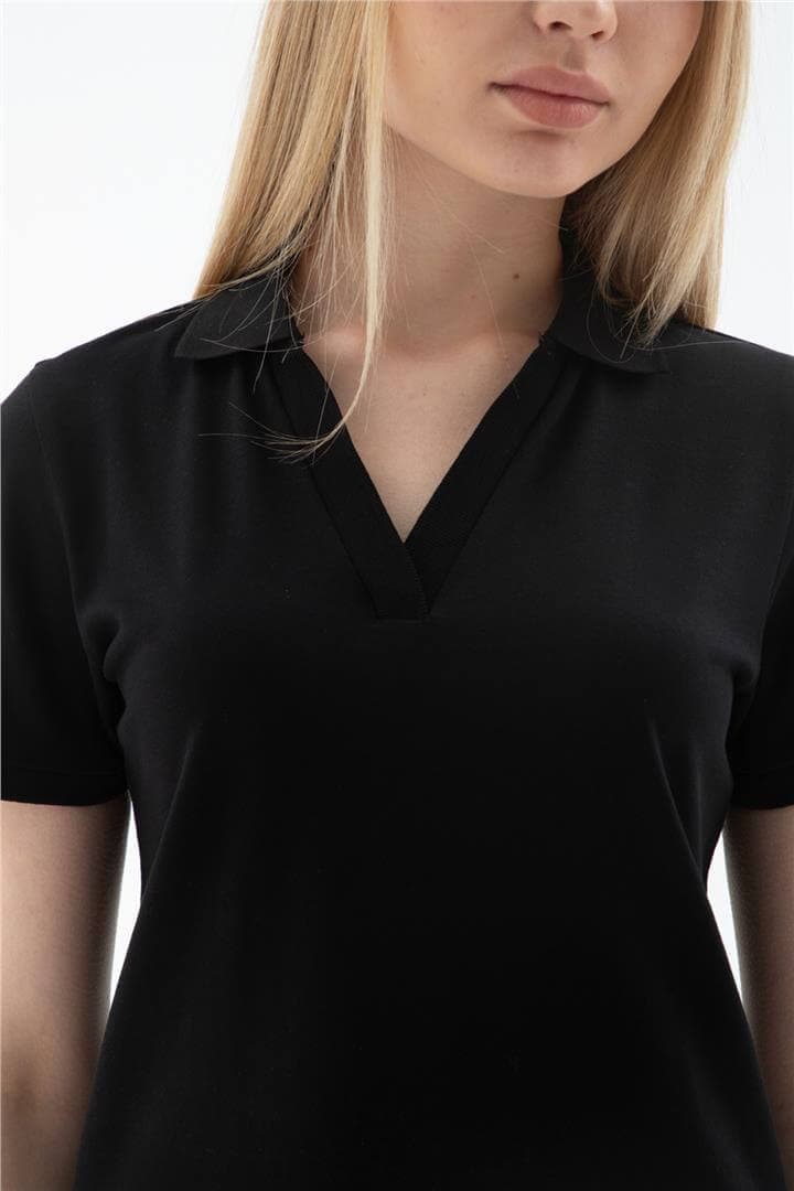 Polo V Yaka T-Shirt Siyah — görsel 4