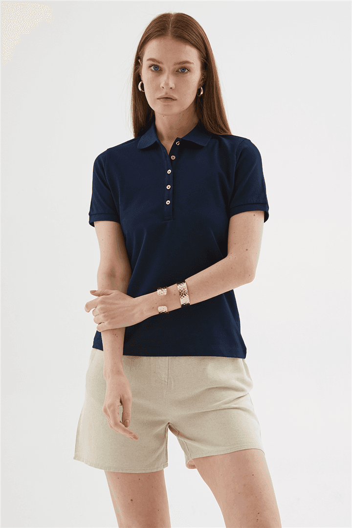 Polo Yaka Kısa Kollu T-Shirt Lacivert