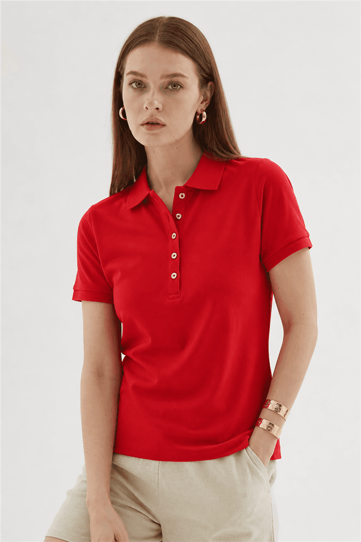 Polo Yaka Kısa Kollu T-Shirt Kırmızı