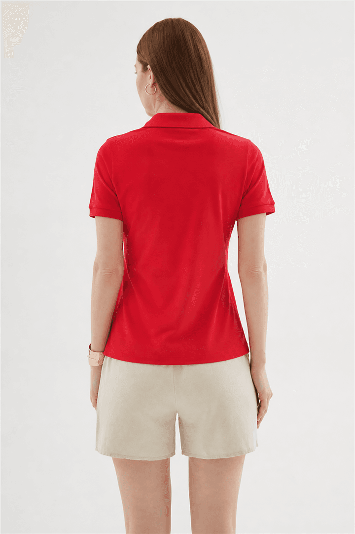 Polo Yaka Kısa Kollu T-Shirt Kırmızı — görsel 4