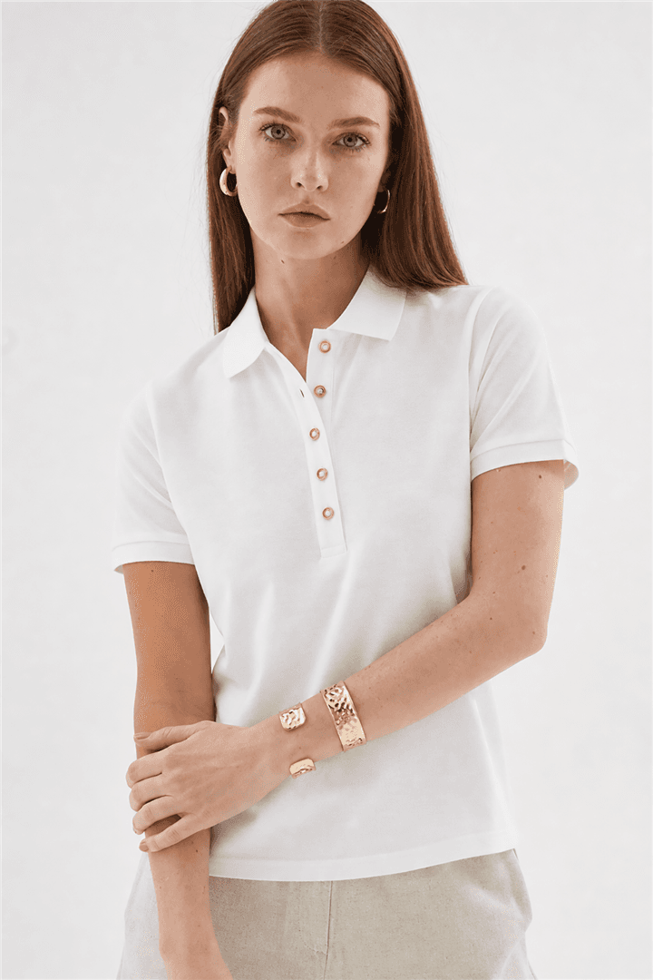 Polo Yaka Kısa Kollu T-Shirt Beyaz