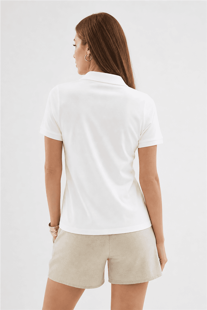 Polo Yaka Kısa Kollu T-Shirt Beyaz — görsel 4