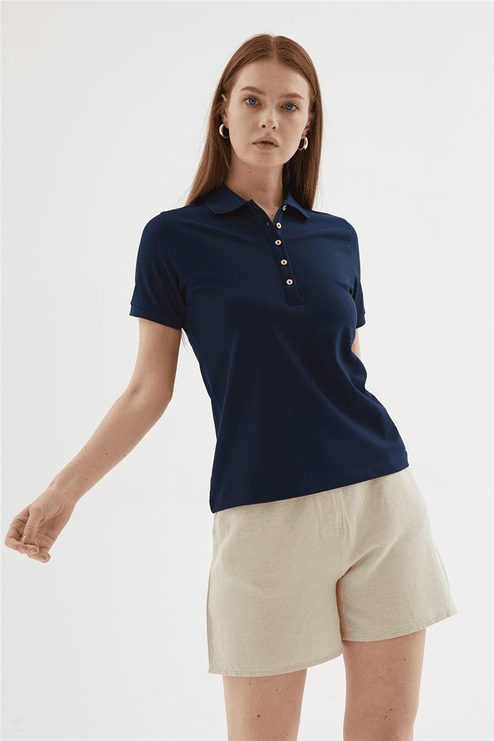 Polo Yaka Kısa Kollu T-Shirt Lacivert — görsel 3