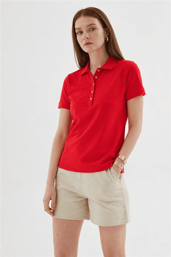 Polo Yaka Kısa Kollu T-Shirt Kırmızı — görsel 2