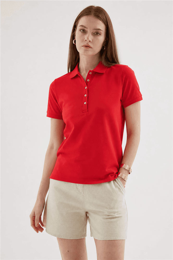 Polo Yaka Kısa Kollu T-Shirt Kırmızı — görsel 3
