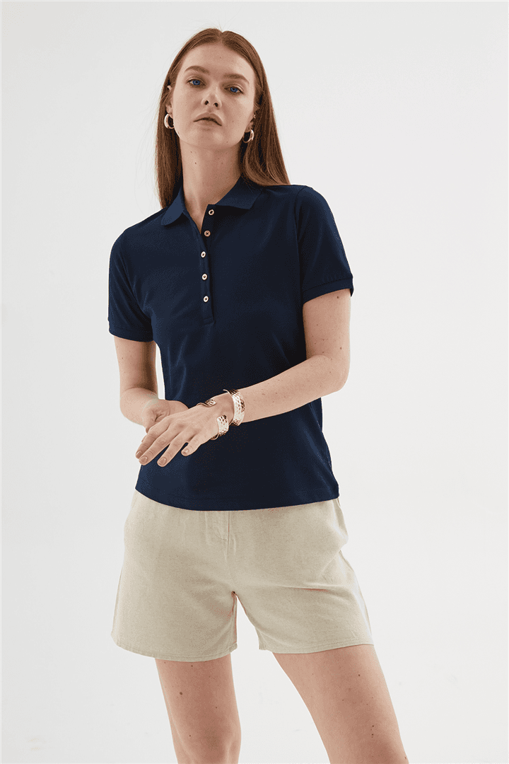 Polo Yaka Kısa Kollu T-Shirt Lacivert — görsel 4