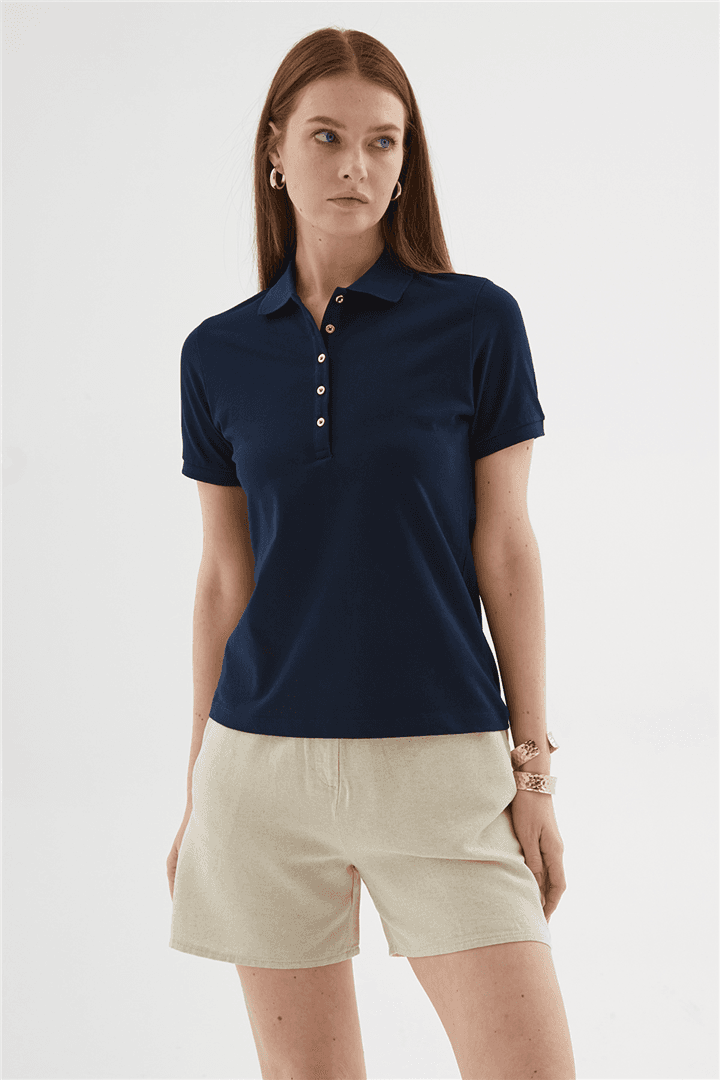 Polo Yaka Kısa Kollu T-Shirt Lacivert — görsel 2