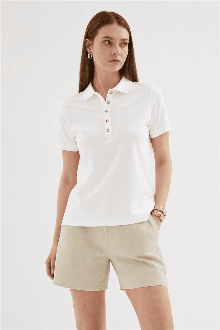 Polo Yaka Kısa Kollu T-Shirt Beyaz — görsel 2