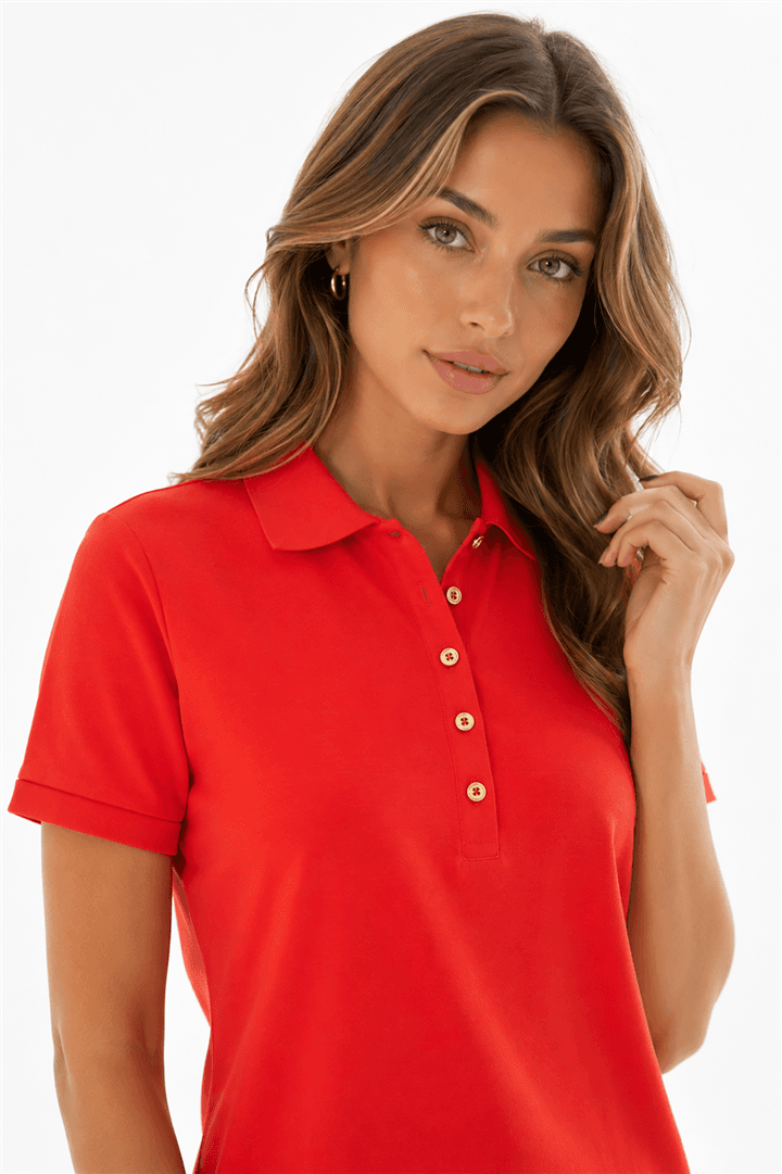 Polo Yaka Elbise Kırmızı — görsel 2