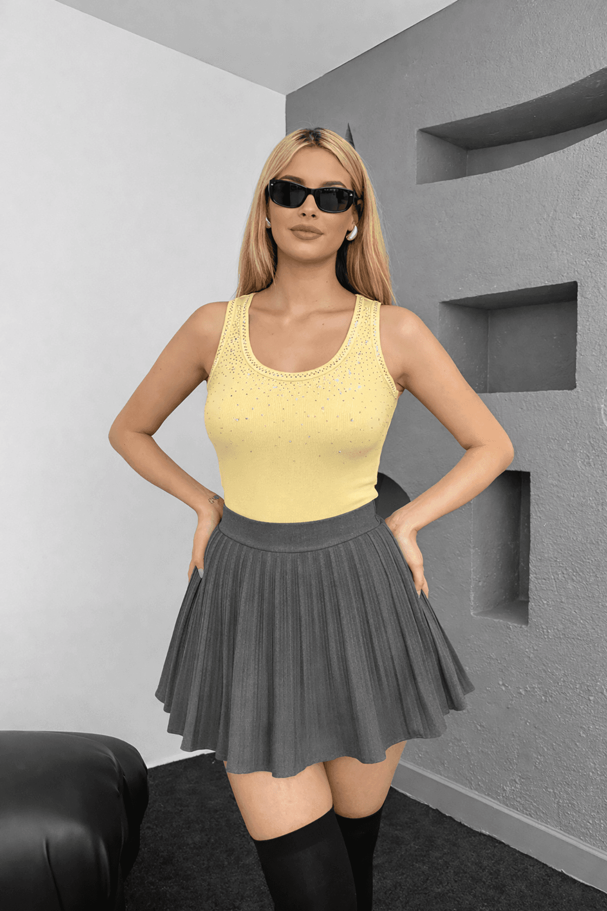 Taşlı Atlet Sarı